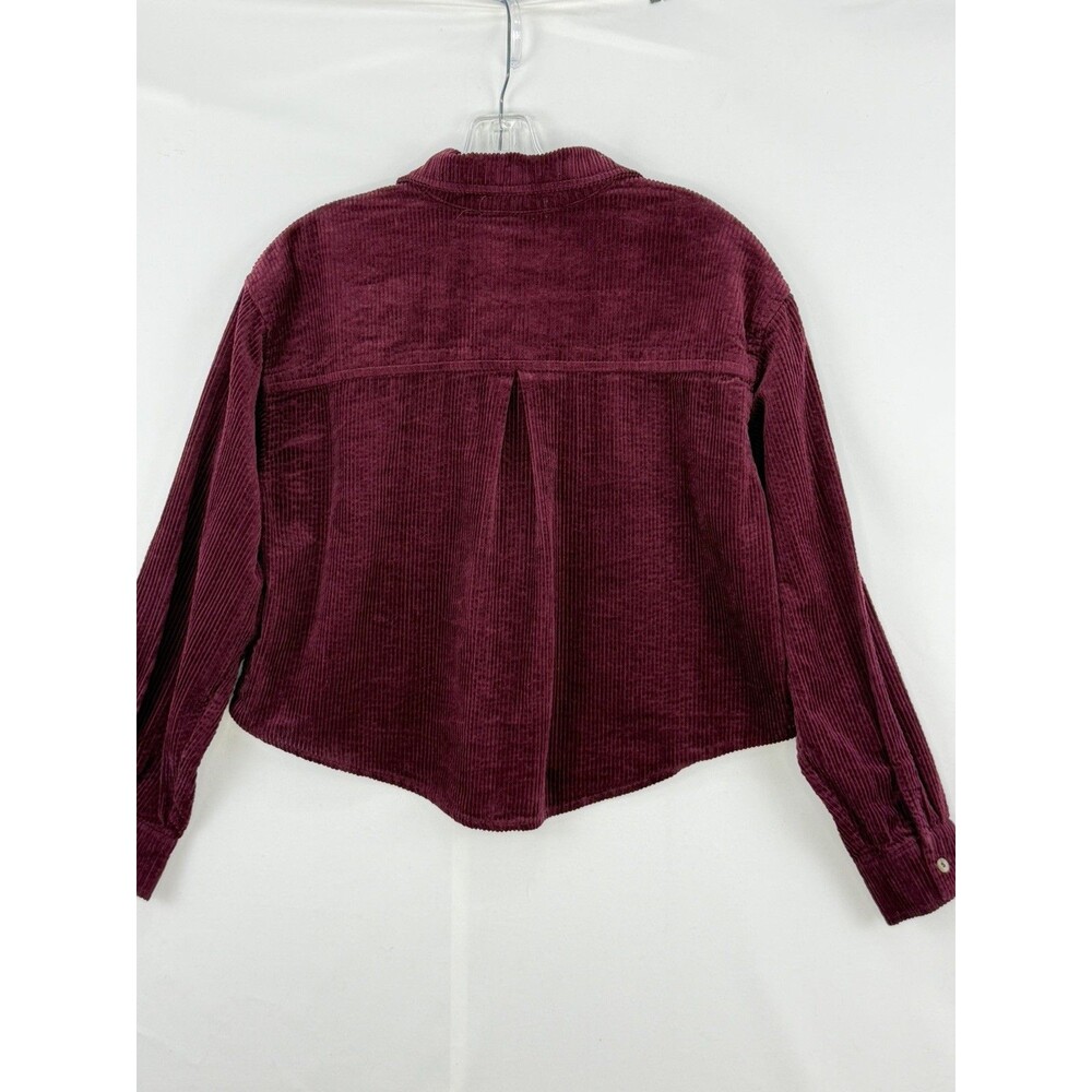 Womens Burgundy Corduroy Shirt Cotton Long Sleeve Button Up Shacket No Tag Sz M - Picture 13 of 16